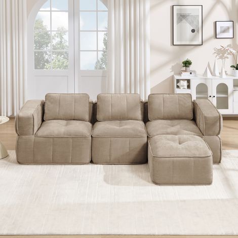 Sofá de esquina modular de 3 plazas, 271 x 162 x 67 cm, sin estructura, poliéster arena DESVIAE