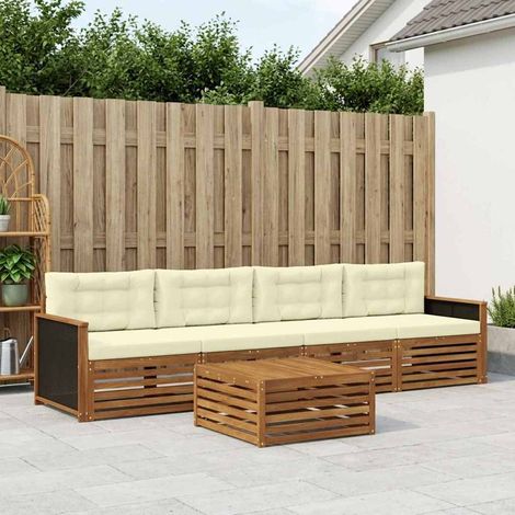 vidaXL Outdoor-Sofagarnitur 5 pcs Natur und Creme Massivholz Akazie (1/5)