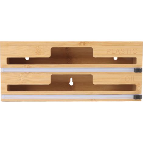 Distributeur de film alimentaire, de papier aluminium et de papier ciré 2 en 1, boîte en bambou. (1/5)