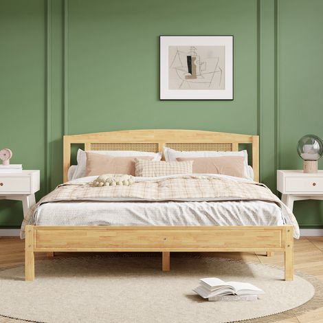 Letto 160x200 cm in pino e rattan PE, naturale HAVRYA (1/5)