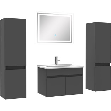 Ensemble meubles Salle de Bain simple vasque 60cm, colonnex2 + miroir Anthracite