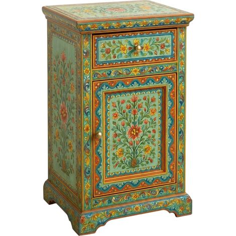 Nachttisch aus Holz im Vintage-Stil mit floralen Verzierungen
