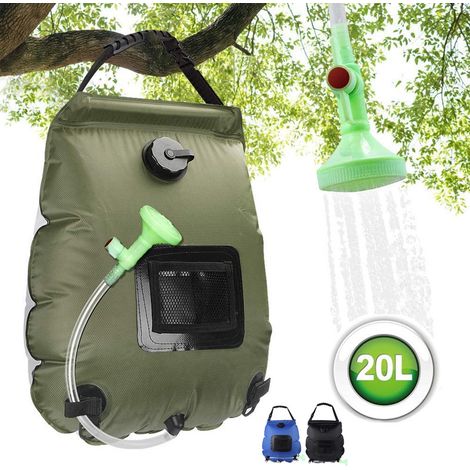 Douche solaire de camping 20L, sac de voyage à énergie solaire avec pommeau réversible, kit de douche portable pour extérieur (1/5)