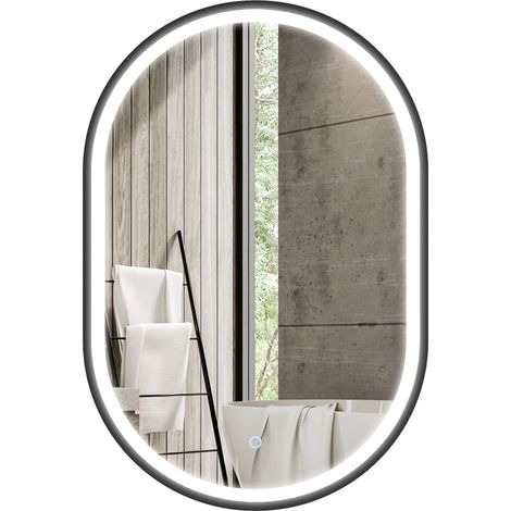 Miroir de salle de bain Norolia LED anti-buée design arche noir (1/5)