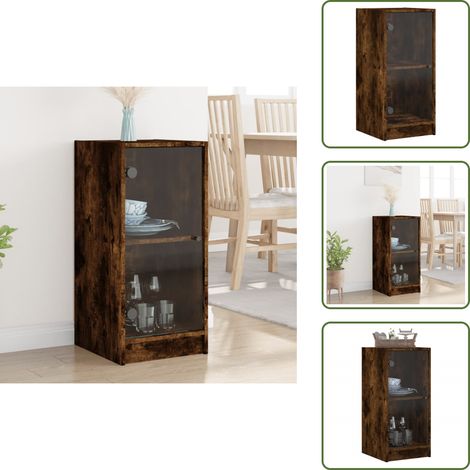 The Living Store Armario auxiliar puertas de vidrio roble ahumado 35x37x75,5 cm - Armario de vidrio