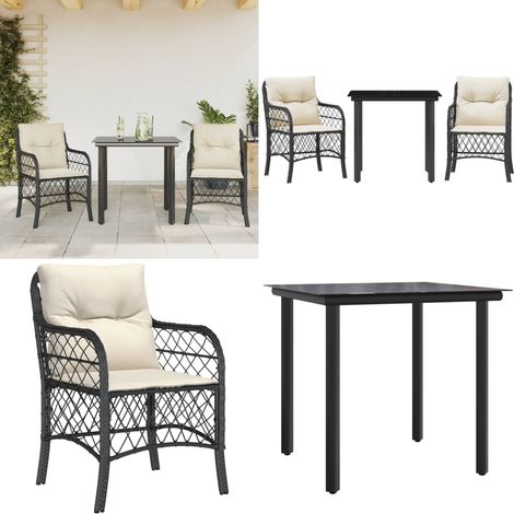 3-tlg. Bistro-Set mit Kissen Schwarz Poly Rattan - Bistro-Set - Rattanmöbel (1/5)