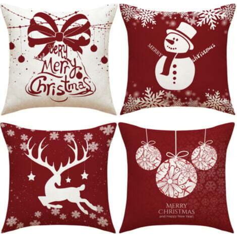 Set di 4 cuscini natalizi, cuscini per divano con cervi, fodere per cuscini natalizi, fodere per cuscini "Buon Natale" per divano, auto, ufficio, letto, casa, soggiorno.