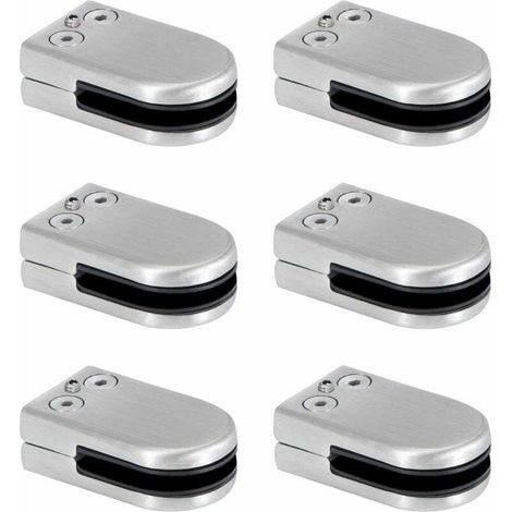 Glass Clamps, Stainless Steel Glass Clamps, 6-8mm Glass Clamping Brackets, Adjustable Glass Clip, Flat Back Connection for Balustrade, Staircase, Handrail, 6 Pieces