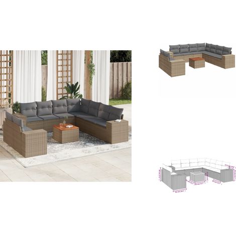 10-tlg. Garten-Sofagarnitur mit Kissen Beige Poly Rattan - Gartensorte - Gartenmöbelset - PE-Rattan Möbel - Outdoor Lounge Set - Esstischgarnitur (1/3)