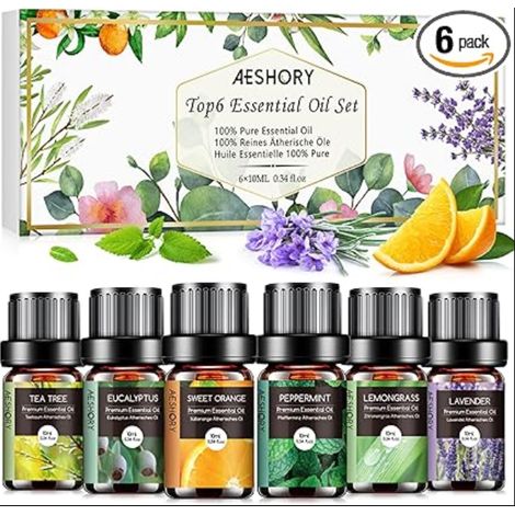 Kit Huiles Essentielles Aromathérapie Naturelle pour Diffuseurs Massage Yoga Lavande Orange Douce Menthe Poivrée Arbre à Thé Citronnelle Eucalyptus (1/5)