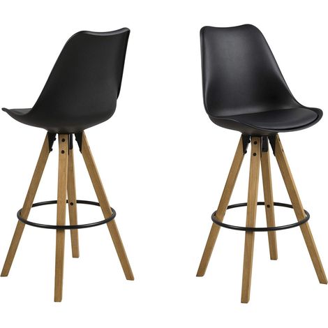 AC Design Furniture Nadia Sgabelli di Bar, al.: 111.5 x L: 48.5 x P.: 55 cm, Nero/Natural, PU/Legno, 2 pz (1/4)