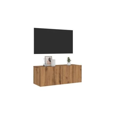 Meuble TV mural chêne artisanal 80x30x30 bois d'ingénierie (1/5)
