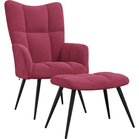 Poltrona lounge design moderno divano poltrona con poggiapiedi in velluto rosso bordeaux DEC026622