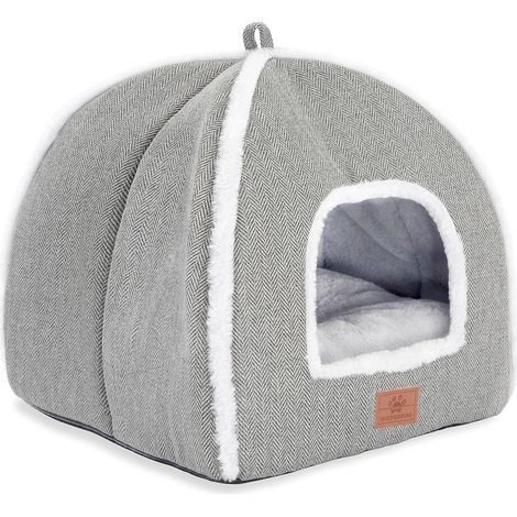 Lit pour Chat d'intérieur – Niche Pliable avec Coussins lavables – Lit pour Chat – Lit pour Chatons et Petits Animaux de Compagnie – Niche d'intérieur Douce et Chaude (Gris, Taille M, 38,1 x 38,1 x (1/5)