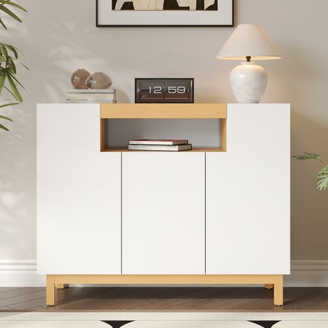 Madia 120,5x42x96 cm con 3 ante e vano centrale, stile industrial chic, pannelli truciolari, bianca