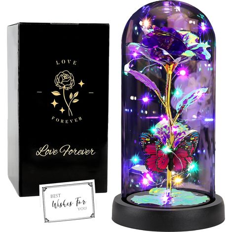 Rosa Eterna Campana Vetro LED Romantica San Valentino Viola (1/5)