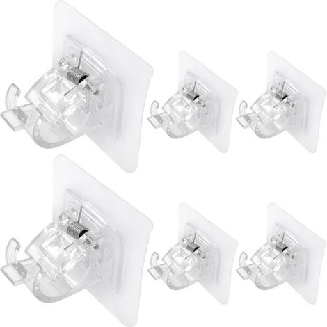 Supporto per asta per tende senza foratura - 6 pezzi di supporto per asta per tende autoadesivo trasparente - Adatto per l'uso in hotel, bagni, cucine (6 x 6 cm)