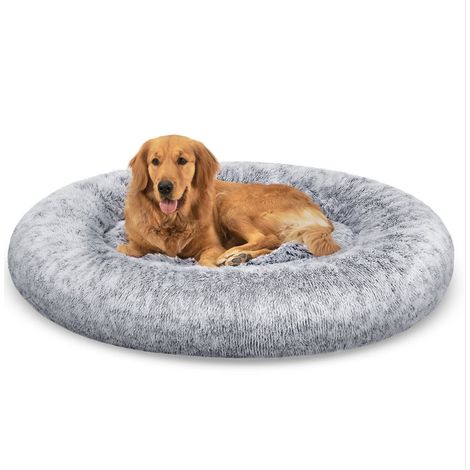 Cama para perro redonda en forma de rosquilla sofá cojín central extraíble y lavable tejido de felpa suave 100 cm gris claro 120006848 (1/5)