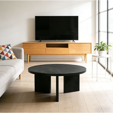 Runder Couchtisch 80x80x42 cm aus schwarzem MDF, platzsparend fürs Wohnzimmer – MEUBLIV (1/5)