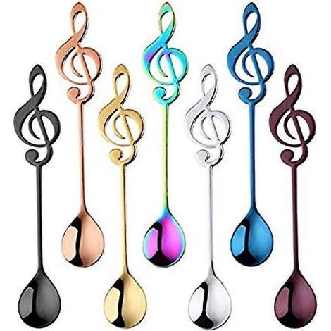 Set aus 7 Edelstahl-Teelöffeln, ein hübsches Set musikalischer Löffel in Regenbogenfarben zum Umrühren von Tee, Desserts, Getränken, Milchshakes, Suppen und mehr. (1/5)