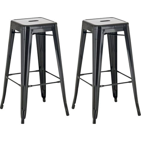 Juego de 2 taburetes de bar de metal estilo industrial con reposapiés negro TDB10119 (1/3)