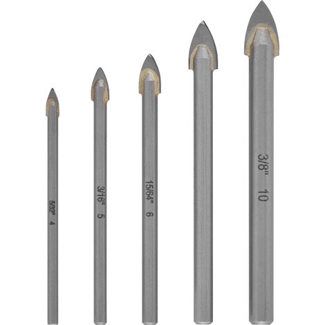 kwb Hartmetall-Glasbohrer Set, 5-tlg. (Hartmetallplatte, Zentrierspitze, Ø 4/5/6/8/10 mm, niedrige Drehzahl, Schneidöl, Rundschaft) (1/2)
