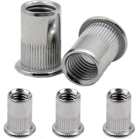 100 écrous à riveter M6 en aluminium à tête plate et en acier inoxydable pour pistolet à riveter (1/4)