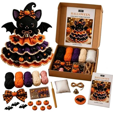 Kit de ganchillo para árbol de Navidad, árbol de Navidad con murciélagos de Halloween
