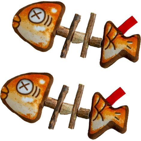 Giocattolo per gatti a forma di lisca di pesce in legno (2 pezzi) - Interattivo + Giocattolo da masticare + Forma di pesce - Peluche per animali domestici / Massaggiagengive per gatti / Gioco da masti (1/5)