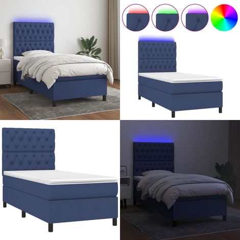 Sommier à lattes de lit avec matelas et LED Bleu 80x200cm Tissu - Sommier Tapissier - Lit Avec Led - Lit Design - Lit Moderne - Matelas À Ressorts Ensachés - Home & Living (1/5)