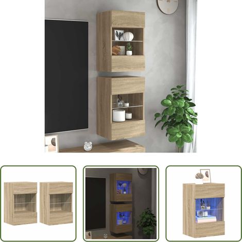 Meuble TV mural - Meubles muraux avec lumières LED pour TV 2 pcs chêne sonoma 40x30x60,5 cm (1/5)