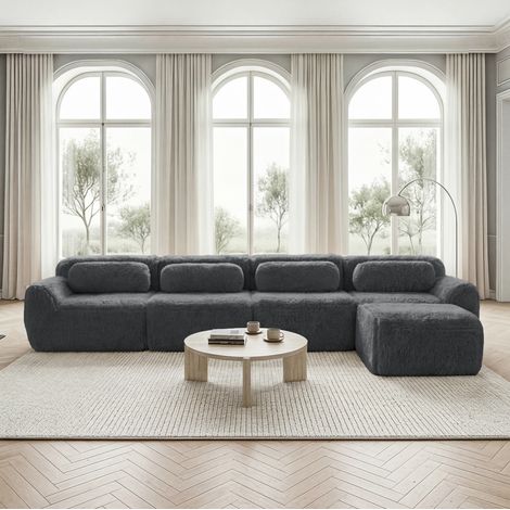 Canape d'angle 4 places modulaire sans montage gris OKMYHOME (1/5)
