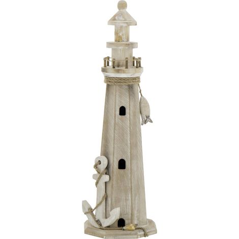 Phare Déco en Bois "Bréhat" 53cm Naturel (1/3)