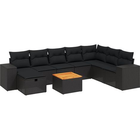 Set Divani da Giardino 9 pz con Cuscini Nero in Polyrattan vidaXL (1/4)