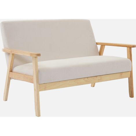 Sofá-banco de pana con patas de madera,  2 plazas