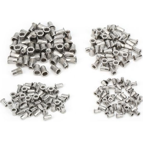 Lot de 200 inserts filetés en acier inoxydable M3 M4 M5 M6 - Écrous à riveter pour fixation, kit d'accessoires de quincaillerie (1/5)