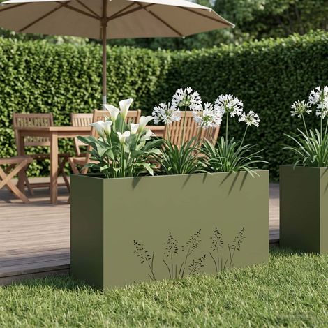 vidaXL Cache-pot de jardin Vert olive 100 x 30 x 49 cm (1/5)