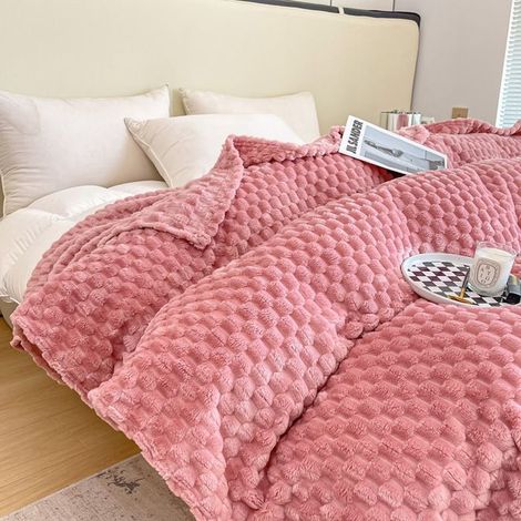 Couverture chaude pour la maison, couvre-lit doux pour la peau, châle de voyage, 200x150CM rose (1/3)