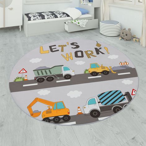 Paco Home Kinder-Teppiche, Kurzflor-Teppiche für Kinderzimmer mit vers. Designs Spielteppiche Bunt 200 cm Rund, Grau 2