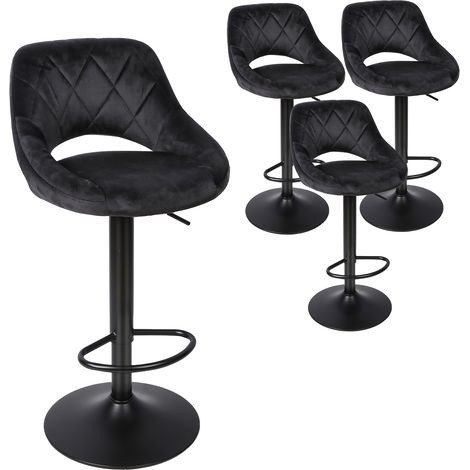 Juego de 4 Taburete de Bar con Respaldo Marco de Metal Muebles Cocina Asiento de Terciopelo,Altura Ajustable Giratorio en 360° Negro (1/5)