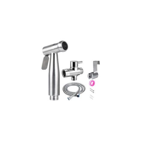 Komplettes WC-Bidet-Set – WC-Bidet-Set mit 3-Wege-Ventil (1/2"–3/8")  Standard-Französische Größen (Silber) – Crezuo