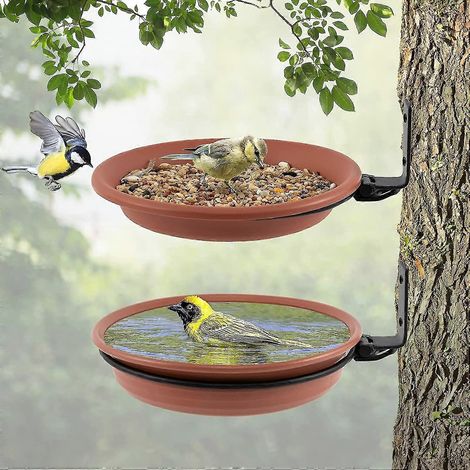 Lot de 2 mangeoires murales suspendues pour oiseaux, avec abreuvoir intégré, pour attirer les oiseaux sauvages et décorer votre jardin.