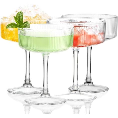 Verres à Martini Coupes Champagne Vintage Rayures Verticales Cocktail Canelés Style Coupe pour Spritz Margarita et Desserts (1/5)