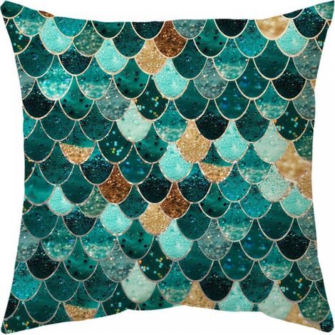 45x45 cm Mermaid Cushion Covers with Sequins Teal Mermaid Scales Pillowcases Home Decor for Boy Girl Bedroom Living Room Sofa Car Throw Pillows (1/5)