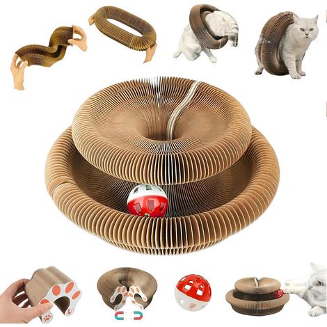 Jouet à griffer pliable pour chat avec balle interactive, griffoir accordéon en carton recyclable (1/5)