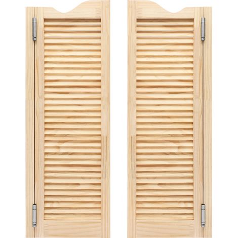 Double Porte Battante Saloon Bois de Pin 107 x 76cm avec Charnières, Ouverture 180°, Bois de Pin Naturel, Charnières Réglables, Pour Cuisine Café Bar Entrée (1/5)