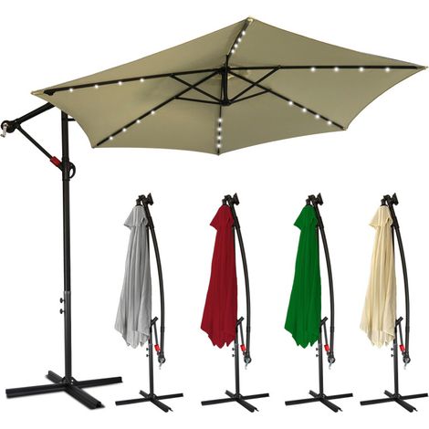 SWANEW Ombrellone Deporté Jardin Pavillon de jardin avec éclairage LED 350cm - Beige (1/5)