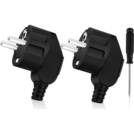 Prise Electrique Male Fiche 250V 16A avec Tournevis 2 Pièces Noir (1/5)