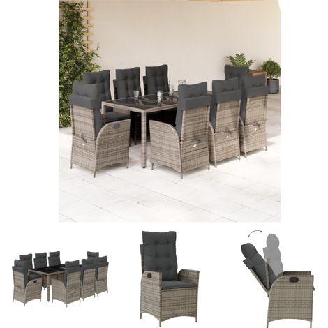 The Living Store 9-tlg. Garten-Essgruppe mit Kissen Grau Poly Rattan -  Gartenmöbel-Sets (1/5)