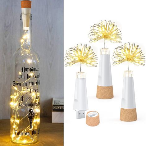 Lumières LED Rechargeables pour Bouteille avec Bouchon – Mini Guirlande Féerique 2025 Sans Piles pour Fête, Halloween & Noël – Éclairage Décoratif Portable